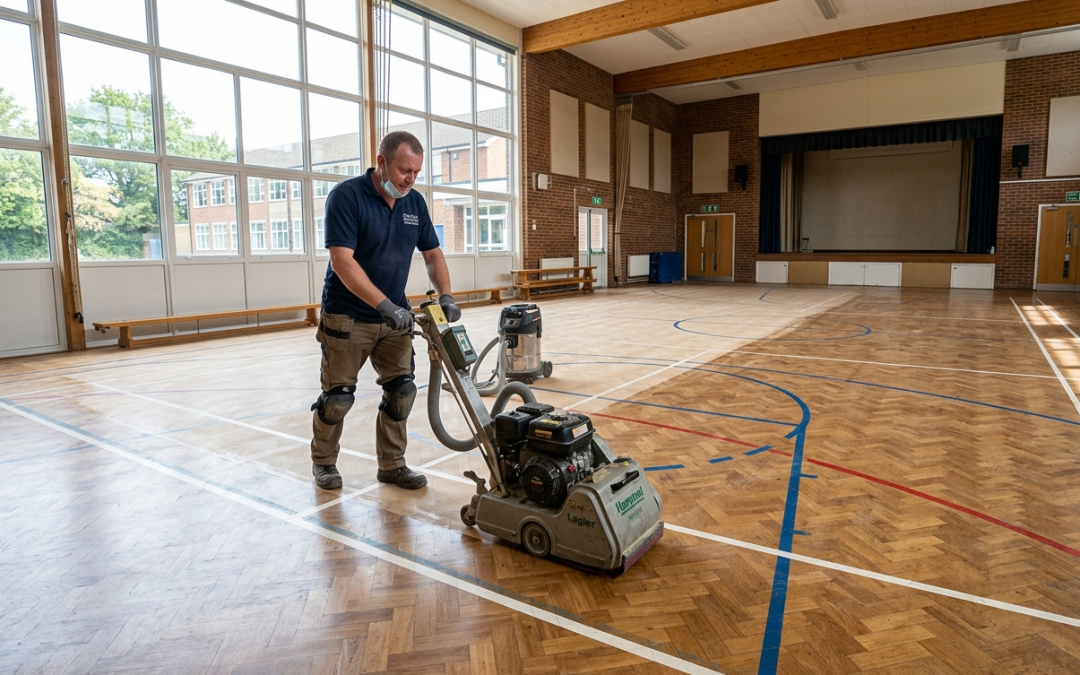 School Sports Hall Floor Restoration in Chelsea, SW3